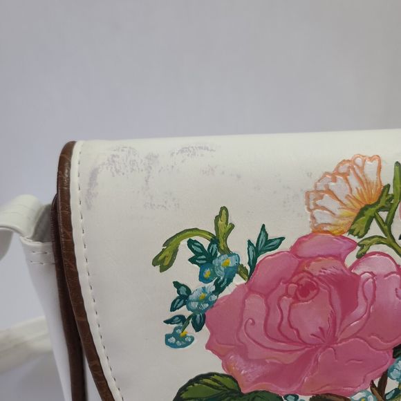 Vintage The Original Florida Keys Embossed Leather Shoulder Handbag Floral White - Picture 9 of 16